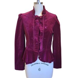 Burgundy Velvet Victorian Steampunk Peplum Jacket Ruffles Sz 4 Dark Romantic